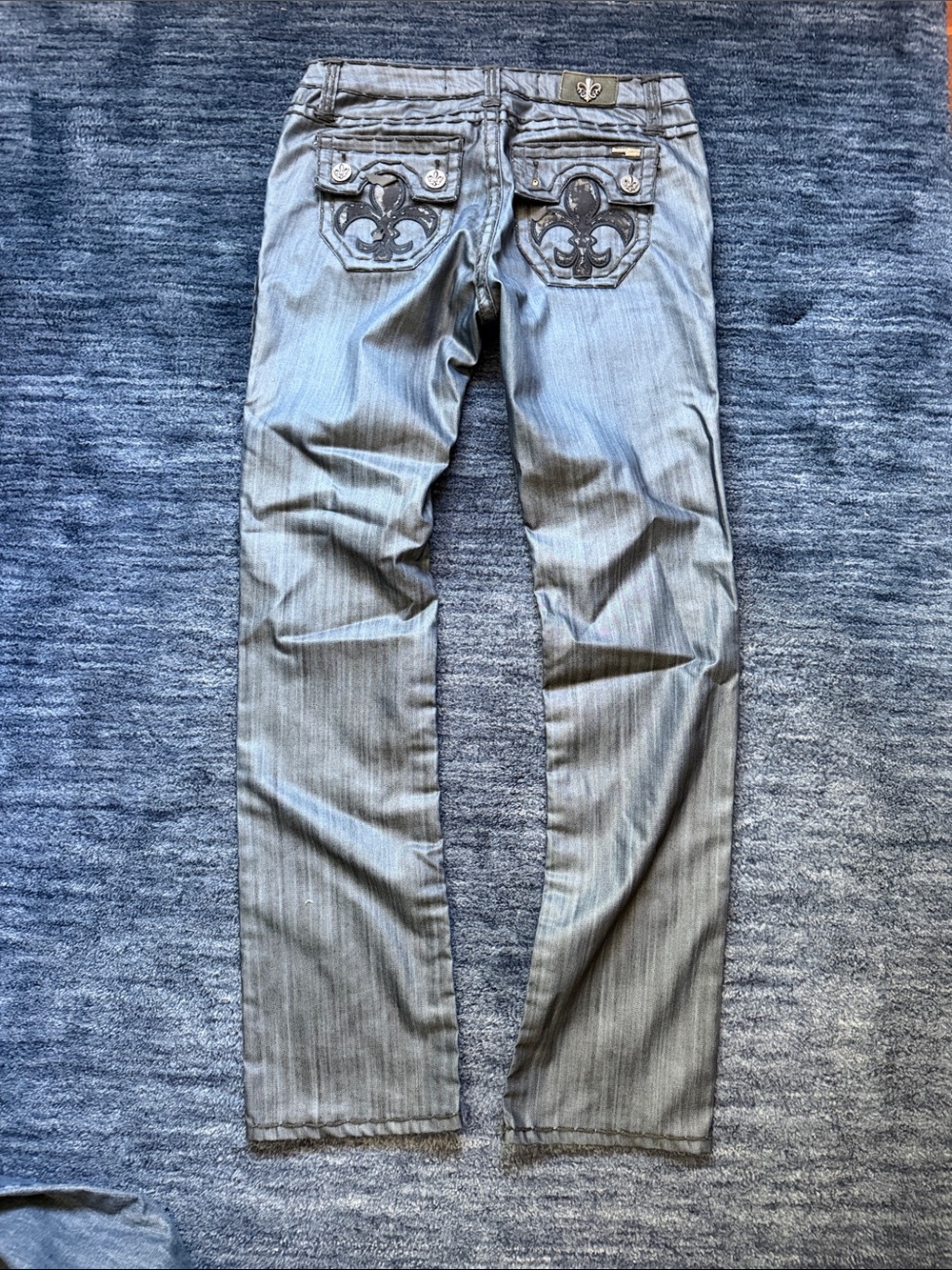 Men's Straight Jeans with Embroidered Pocket Detail in Gray